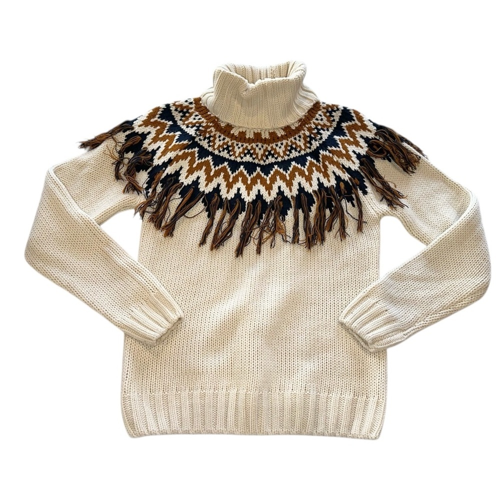 Forever 21 Fair Isle Turtleneck Fringe Tassel Knit Cozy Cottagecore Sweater XS - Picture 3 of 6